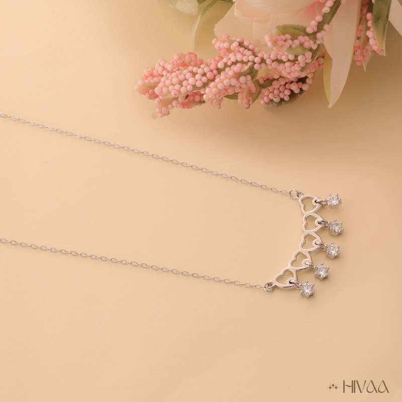 Five Hearts and Sparkle Drop Necklace