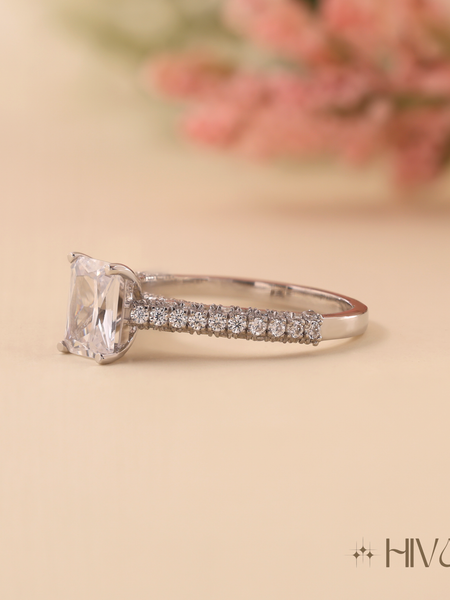 Eternal Spark Emerald Cut Silver Ring