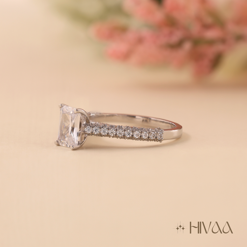 Eternal Spark Emerald Cut Silver Ring