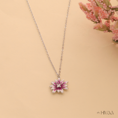 Pink And White Enamel Flower Pendant