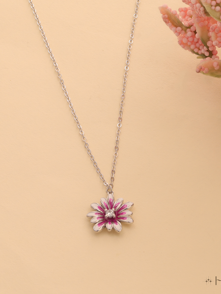 Pink And White Enamel Flower Pendant