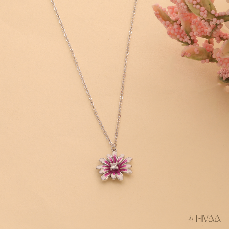 Pink And White Enamel Flower Pendant