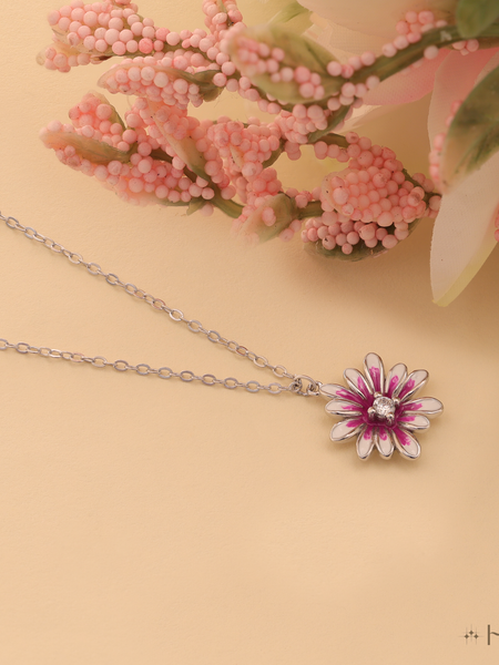 Pink And White Enamel Flower Pendant