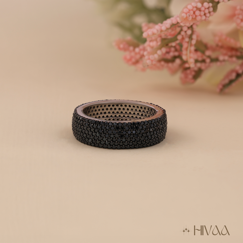 Bold Black Diamond Band Ring For Men