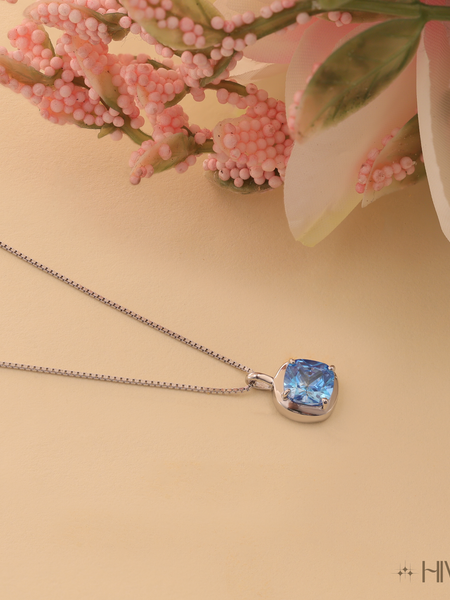 Sky Blue Minimalist Square Pendant With Chain