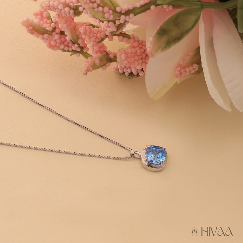 Sky Blue Minimalist Square Pendant With Chain