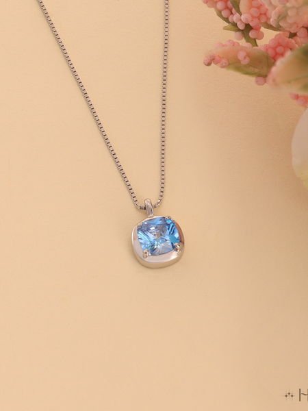 Sky Blue Minimalist Square Pendant With Chain