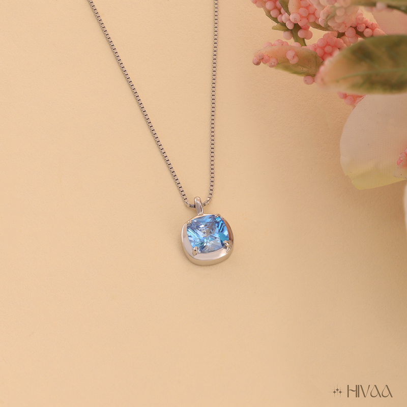 Sky Blue Minimalist Square Pendant With Chain