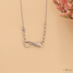 Sterling Silver Infinity Link Necklace With CZ Accents