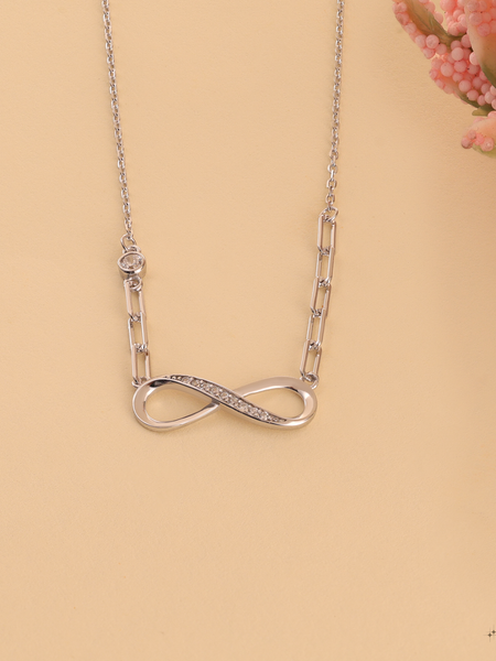Sterling Silver Infinity Link Necklace With CZ Accents
