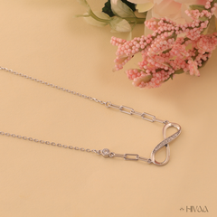 Sterling Silver Infinity Link Necklace With CZ Accents