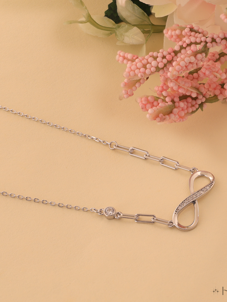 Sterling Silver Infinity Link Necklace With CZ Accents