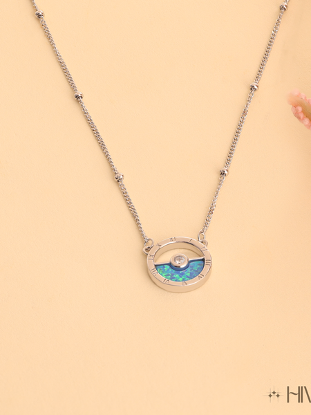 Sterling Silver Opal Sun/Moon Dainty Necklace