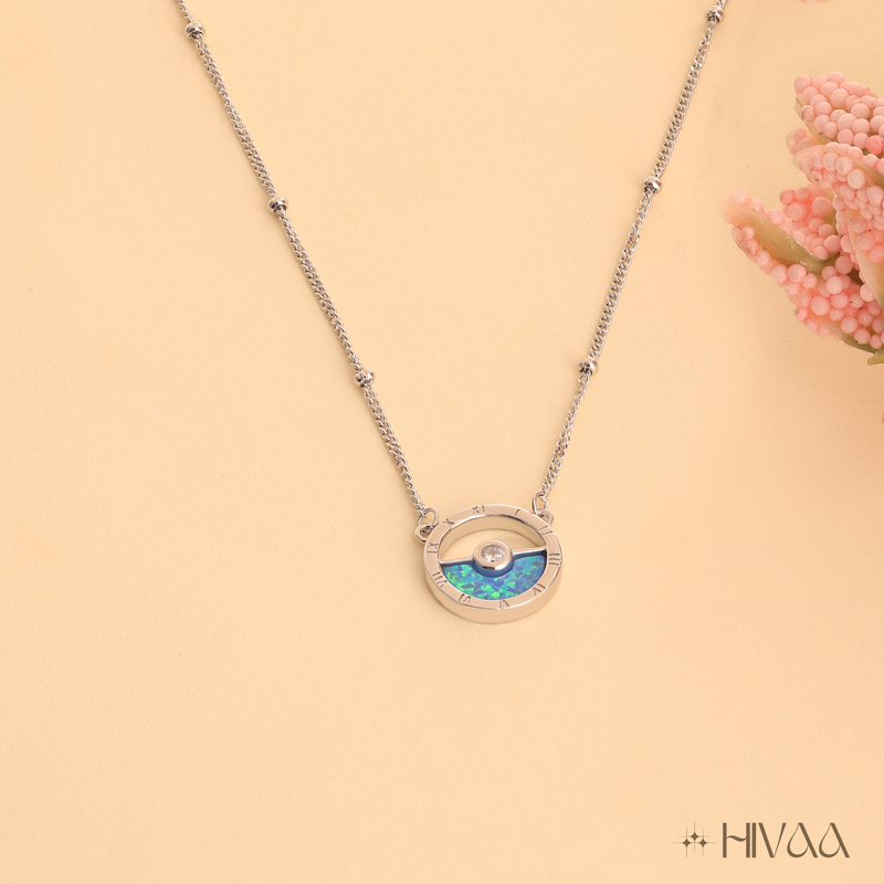 Sterling Silver Opal Sun/Moon Dainty Necklace