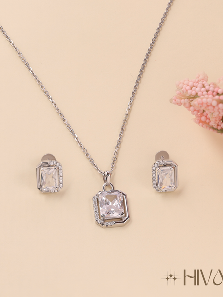Sparkling Emerald Cut Stone Pendant Necklace