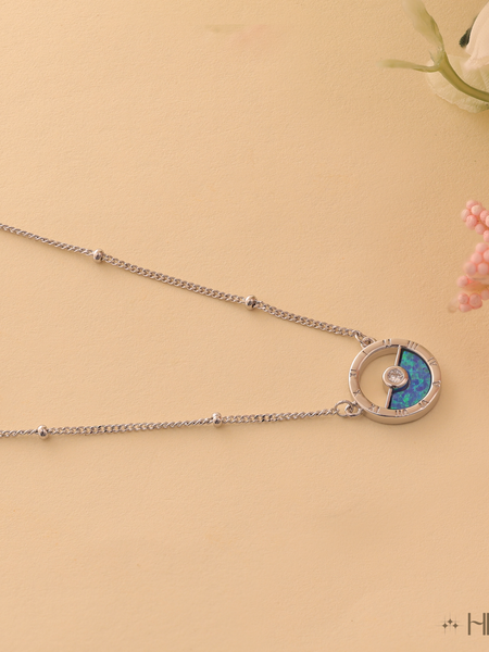 Sterling Silver Opal Sun/Moon Dainty Necklace