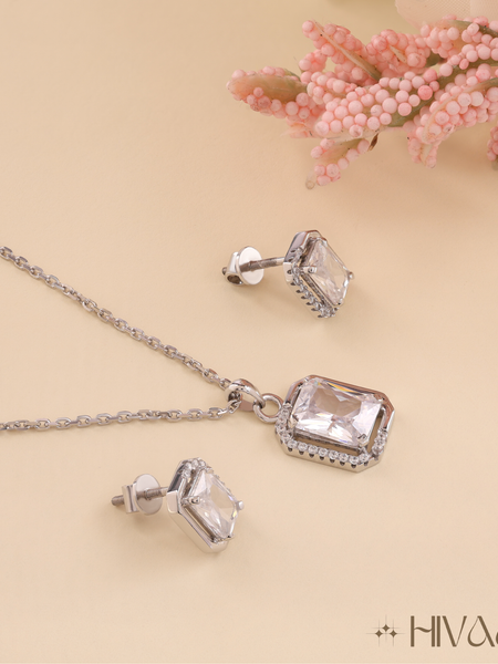 Sparkling Emerald Cut Stone Pendant Necklace