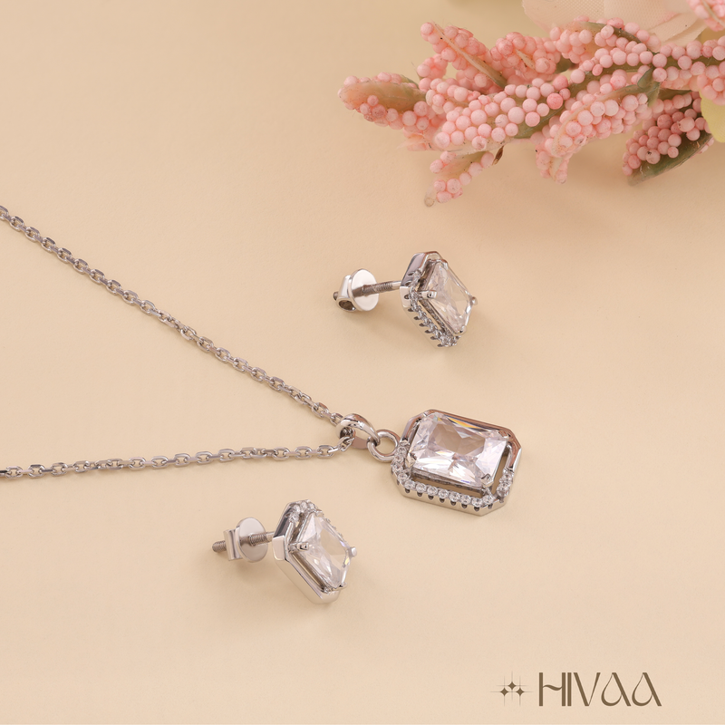 Sparkling Emerald Cut Stone Pendant Necklace