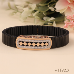 Stylish Black Stretch Bracelet With Rose Gold Accents