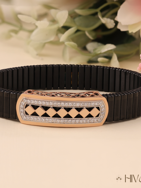 Stylish Black Stretch Bracelet With Rose Gold Accents