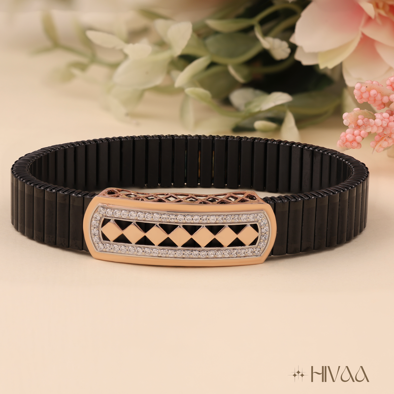 Stylish Black Stretch Bracelet With Rose Gold Accents