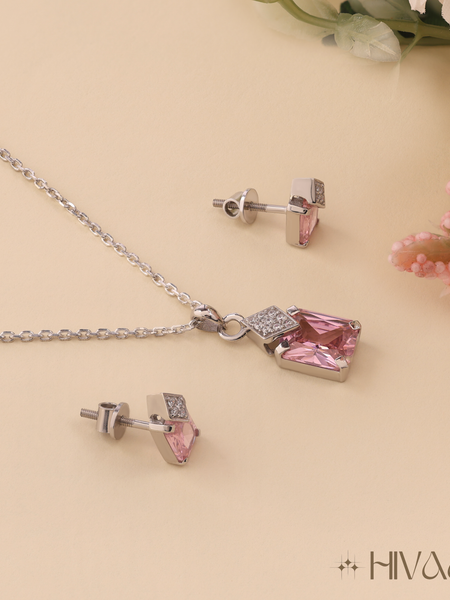 Charming Pink Stone Sparkling Pendant Set