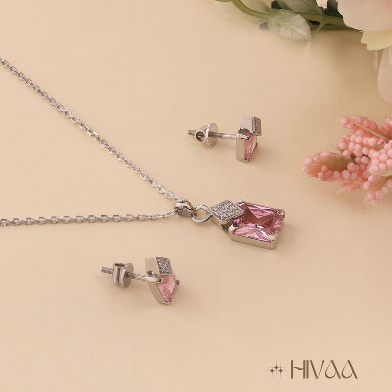 Charming Pink Stone Sparkling Pendant Set