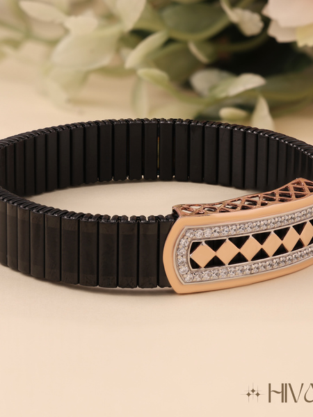 Stylish Black Stretch Bracelet With Rose Gold Accents