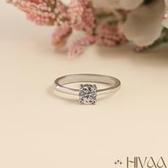 Classic Round Solitaire Diamond Engagement Silver Ring