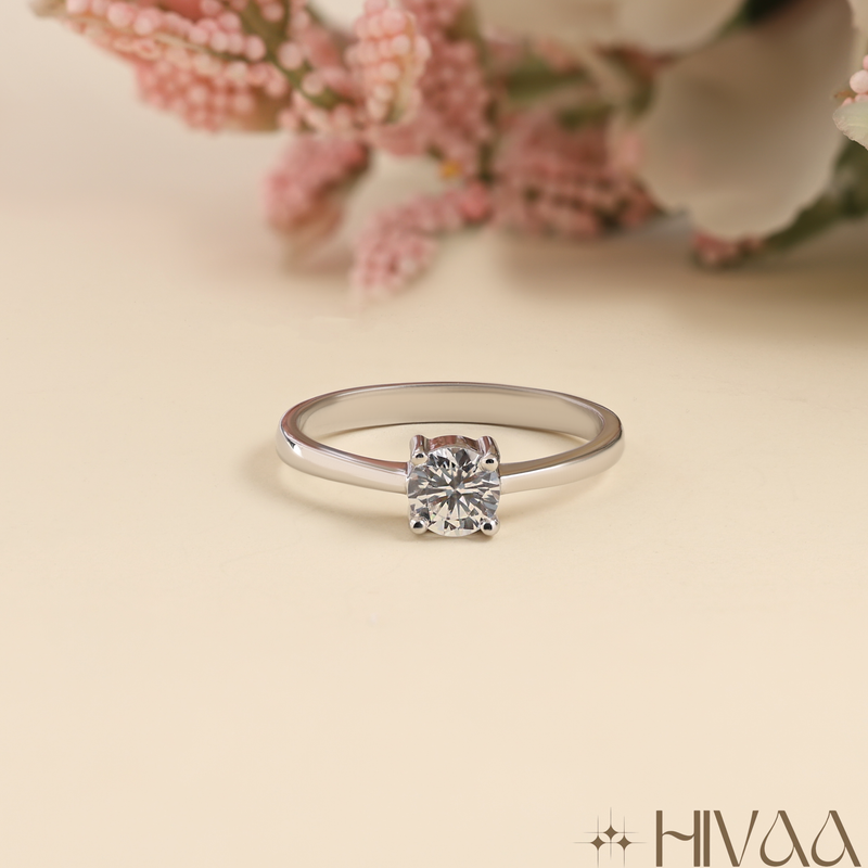 Classic Round Solitaire Diamond Engagement Silver Ring