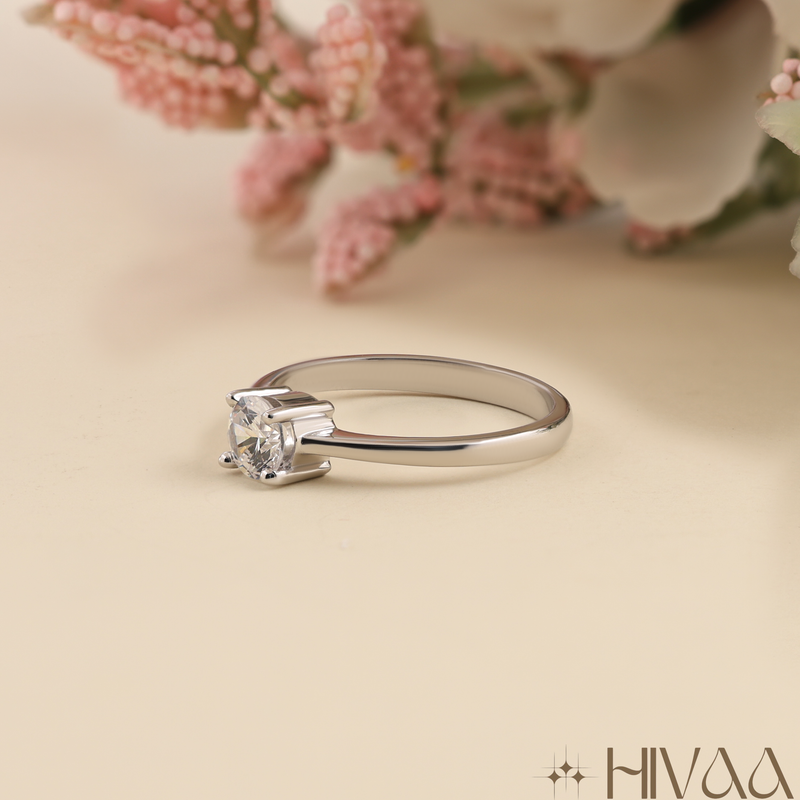 Classic Round Solitaire Diamond Engagement Silver Ring