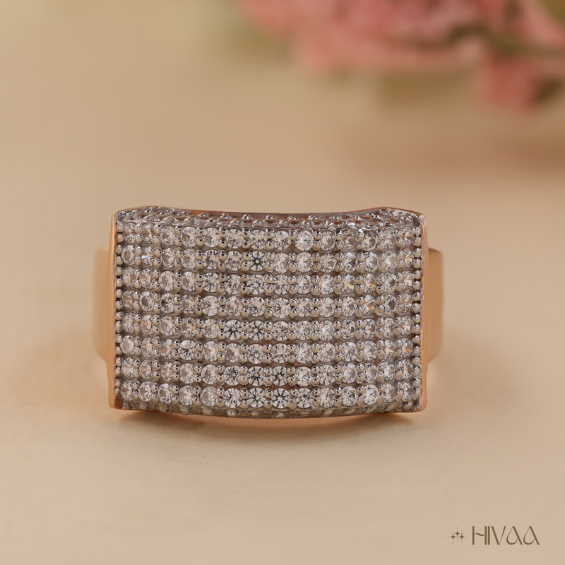 Trendy Rose Gold Plating Diamond Cluster Shine Ring