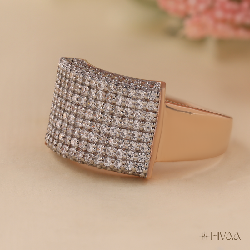 Trendy Rose Gold Plating Diamond Cluster Shine Ring