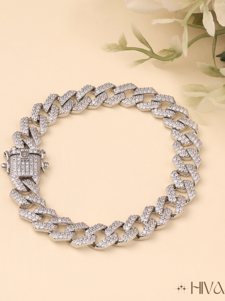 Diamond Encrusted Cuban Link Bracelet For Men