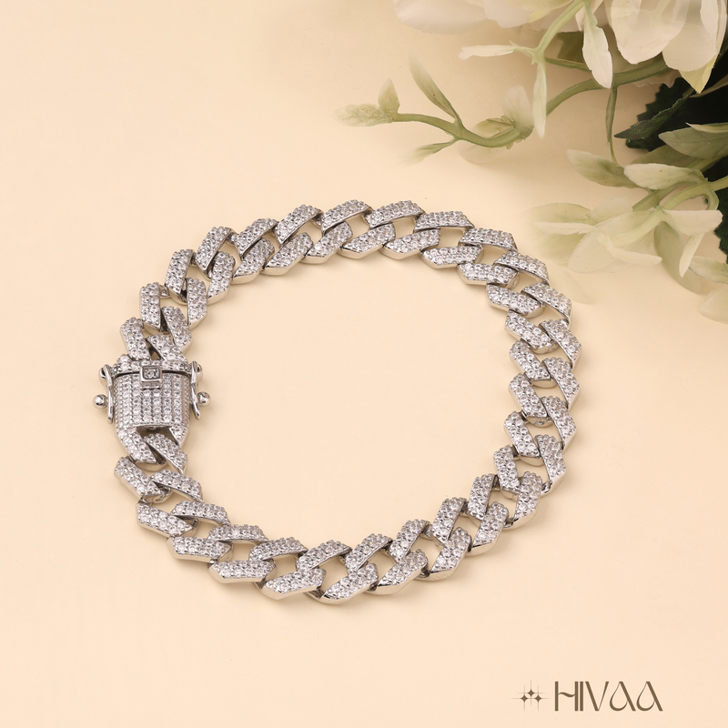Diamond Encrusted Cuban Link Bracelet For Men