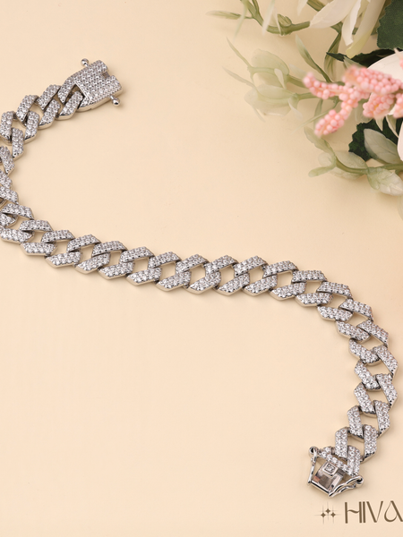 Diamond Encrusted Cuban Link Bracelet For Men
