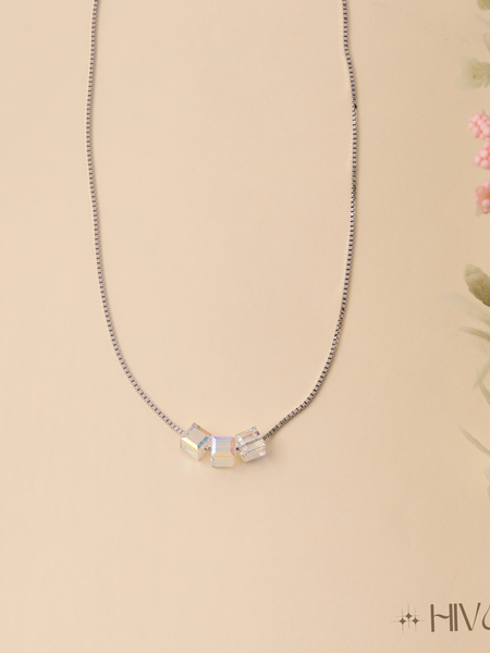 Shimmering Cube Crystal Pendant Necklace