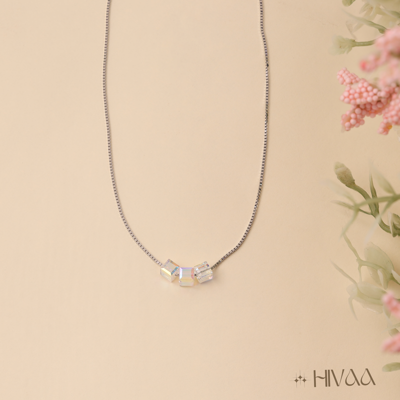 Shimmering Cube Crystal Pendant Necklace