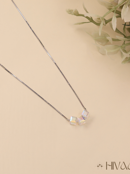 Shimmering Cube Crystal Pendant Necklace