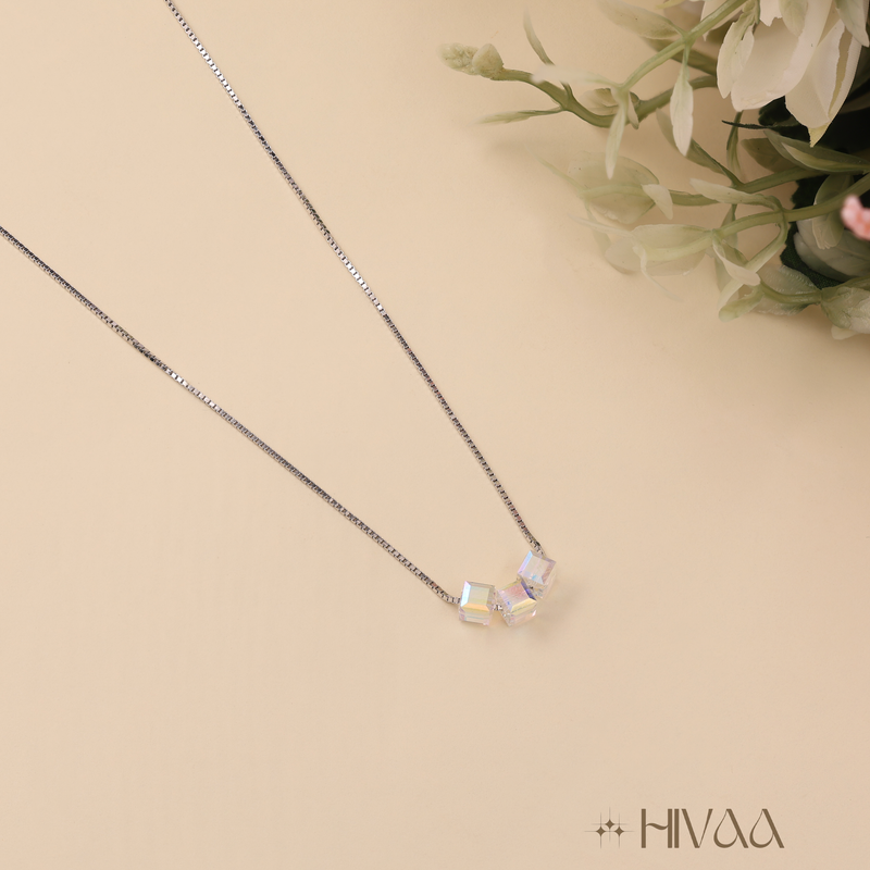 Shimmering Cube Crystal Pendant Necklace